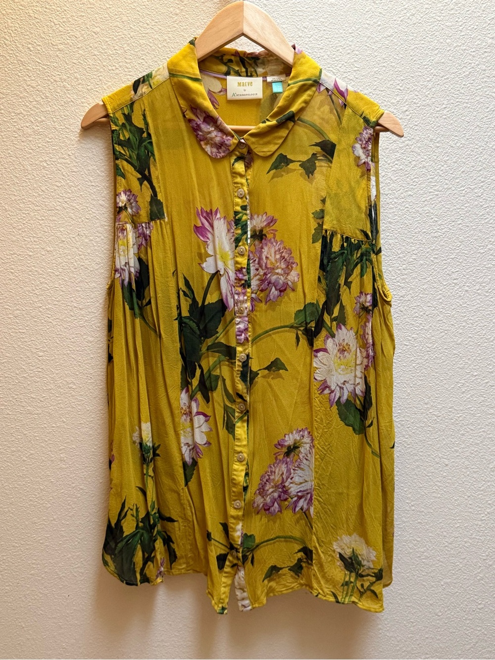 Maeve Yellow Floral Sleeveless Button-Front Top